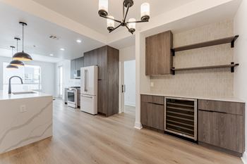 brand new deluxe renovations with quartz countertops, wine fridge and hardwood floor